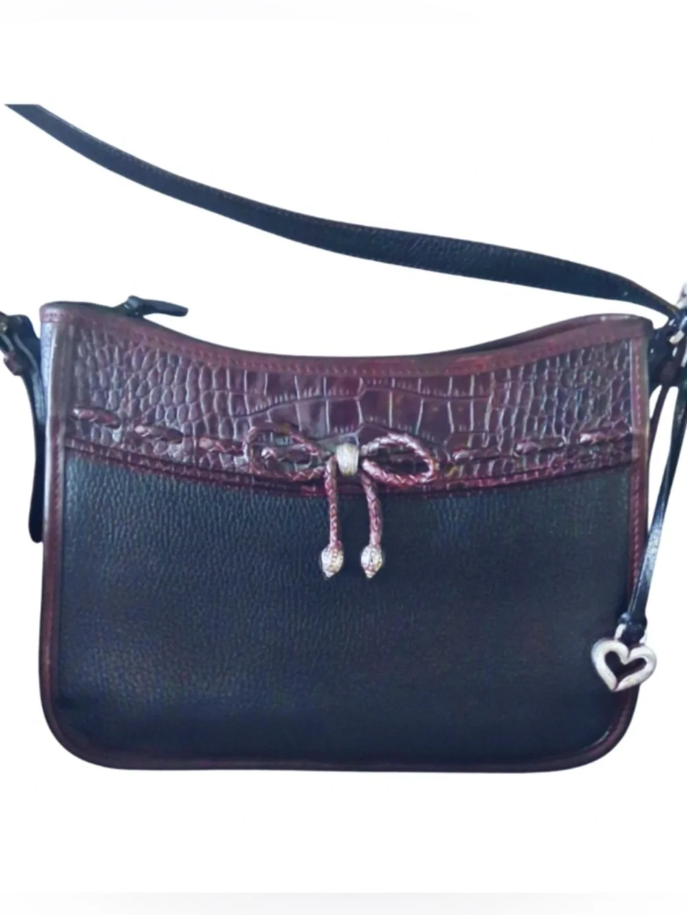 Brighton Vintage Black & Brown Croc Leather Shoulder Bag